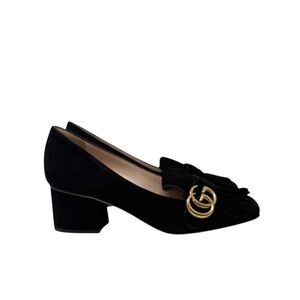 Gucci Marmont Black Fringe Suede Loafers Size 37